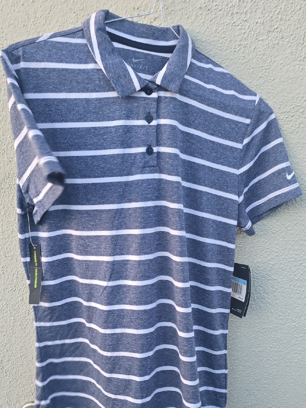 Nike Dri-FIT Navy & White Striped Polo